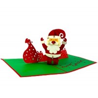 Handmade 3D Pop Up Xmas Card Merry Christmas Santa Claus Gift Bag Delivery Seasonal Greetings Celebrations Card